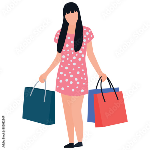 
Shopping girl flat icon design, leisure time 
