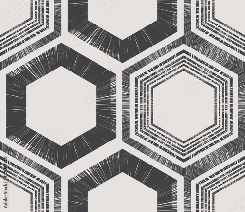 Seamless pattern with abstract graphic structure of hexagonal elements. Vector illustration for print or textile.
