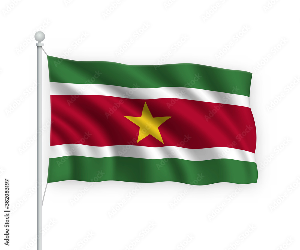 3d waving flag Suriname Isolated on white background. 3d waving flag Suriname Isolated on white background.