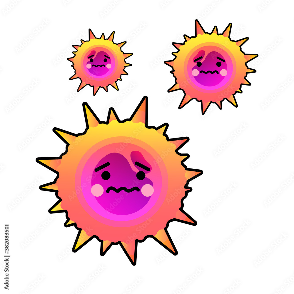 Corona virus 2019-nCoV Emoji pattern on white background. Physical distancing, medical mask. Corona Virus in Wuhan, China, Global Spread, Dangerous chinesse virus. Concept of icon of stopping viruses.