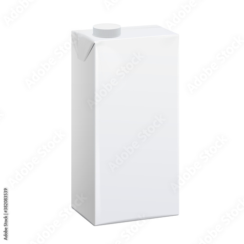 Realistic White carton pack For juice, milk and other drinks. Vector illustration. Template For Mockup Your Design.
