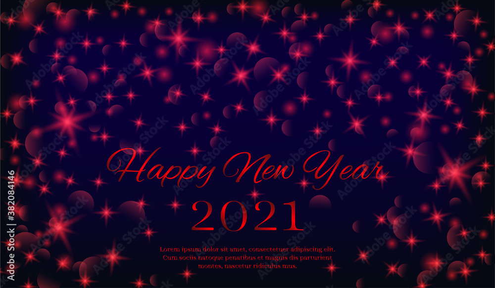 Happy New Year 2021 banner. Red and blue colors. Vector illustration for invitation, poster, banner, greeting card, cover.