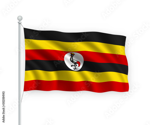 3d waving flag Uganda Isolated on white background.