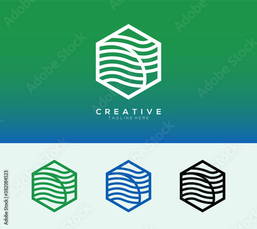 Ocean waves in a hexagon. Vector geometric pattern design. Minimalistic and simple vector Illustration