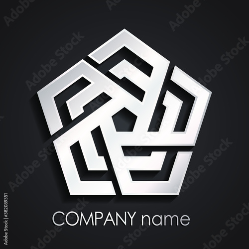 3d silver pentagon linear shape logo design