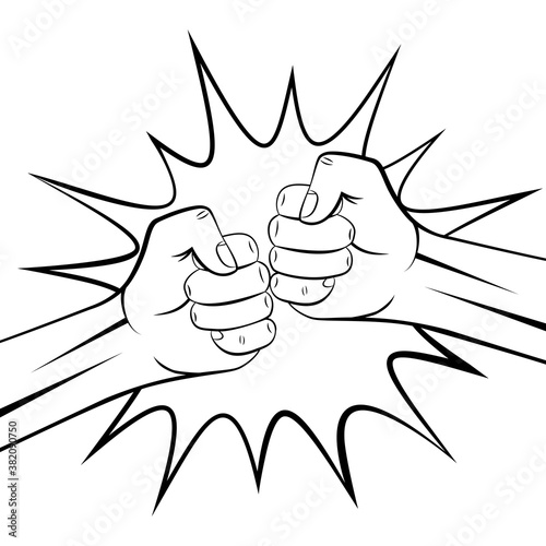 Two male fists bumping together in boom