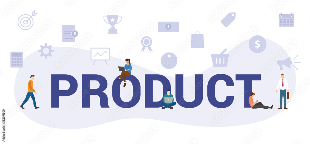 product concept with modern big text or word and people with icon related modern flat style product concept with modern big text or word and people with icon related modern flat style