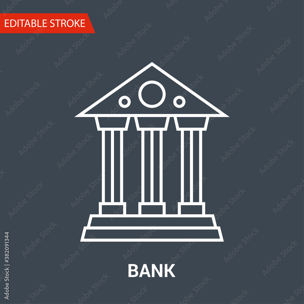 Bank Icon. Thin Line Vector Illustration - Adjust stroke weight - Expand to any Size - Easy Change Colour - Editable Stroke - Bank Icon. Thin Line Vector Illustration - Adjust stroke weight - Expand to any Size - Easy Change Colour - Editable Stroke -