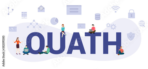 oauth open authentication concept with modern big text or word and people with icon related modern flat style