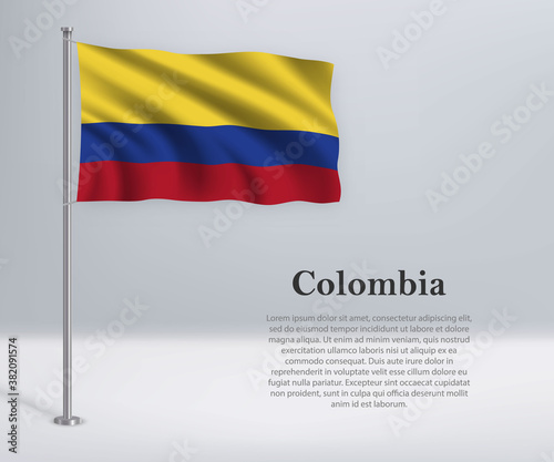 Free Download Waving flag of Colombia on flagpole. Template for independence day poster - GFXLoad