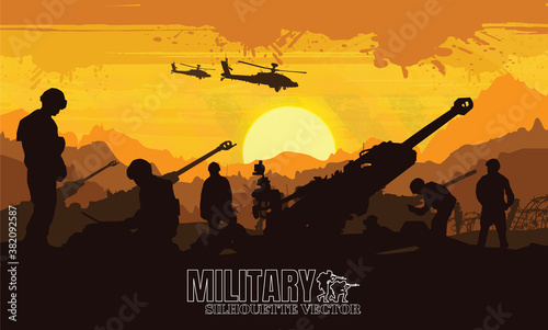 Military vector illustration, Army background, soldiers silhouettes. 