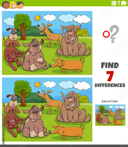 differences educational task for kids with dogs