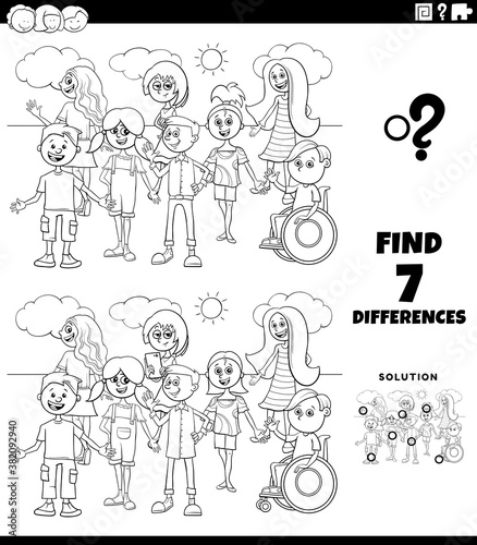 differences educational task with kids and teens coloring book page