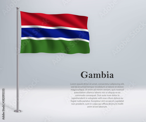 Waving flag of Gambia on flagpole. Template for independence day Free Download Waving flag of Gambia on flagpole. Template for independence day - GFXLoad