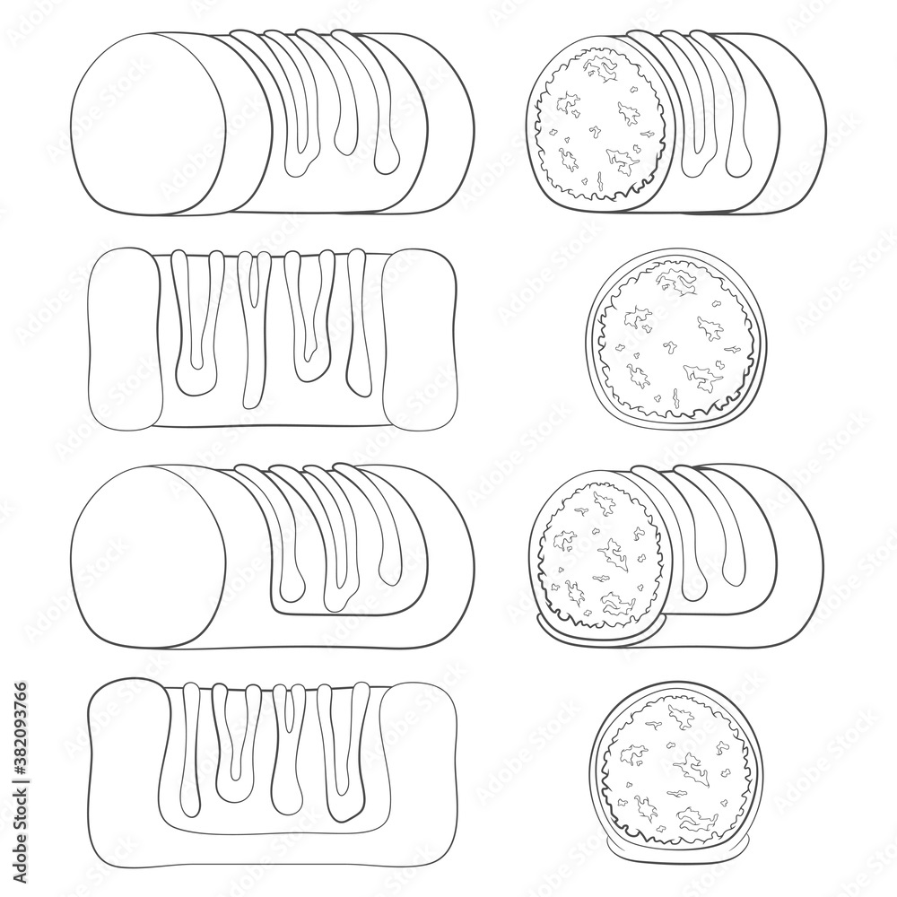 Set of black and white illustrations with punschrulle, dammsugare. Isolated vector objects on a white background.