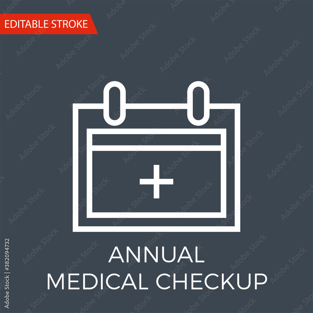 Annual Medical Checkup Thin Line Vector Icon. Flat Icon Isolated on the Black Background. Editable Stroke EPS file. Vector illustration.