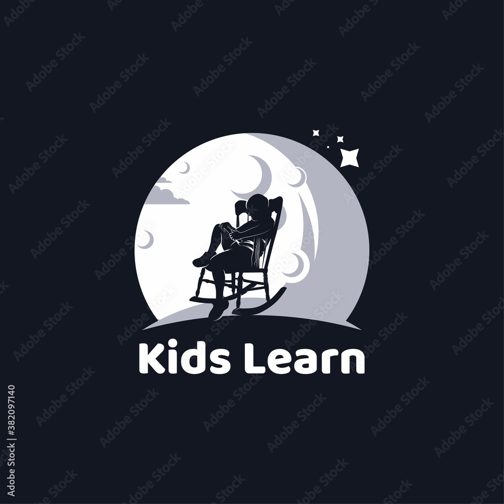 little kids learn with moon logo design template