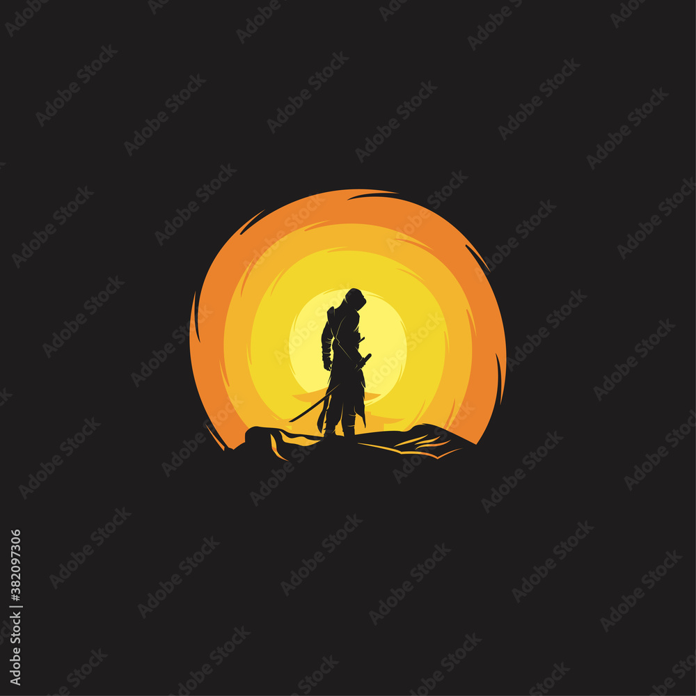 assassins on sunset illustration logo design template