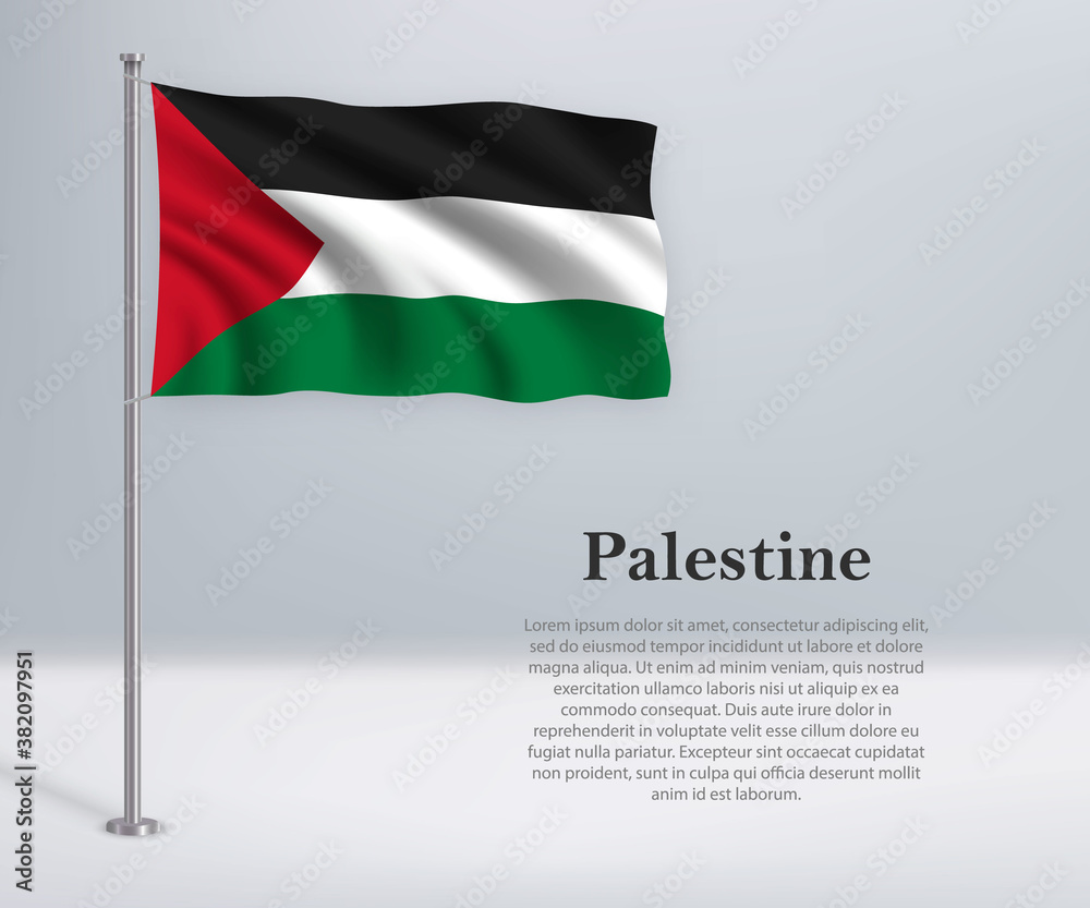 Waving flag of Palestine on flagpole. Template for independence day Waving flag of Palestine on flagpole. Template for independence day