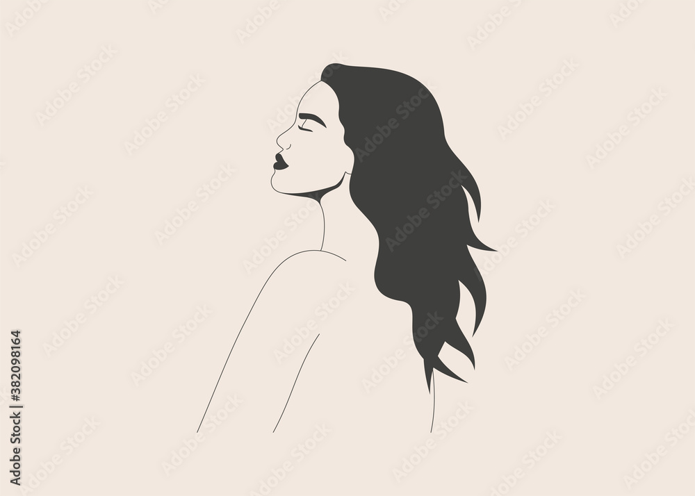 Silhouette of young woman with flying hair. Strong girl hugging yourself and enjoying the freedom. Body positive concept. Vector illustration Silhouette of young woman with flying hair. Strong girl hugging yourself and enjoying the freedom. Body positive concept. Vector illustration