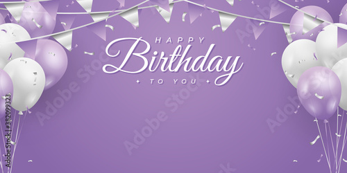 Happy Birthday . banner or greeting card background for birthday celebration . purple and white color concept . vector illustration