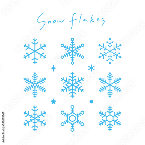 雪の結晶のアイコンイラストセット　青