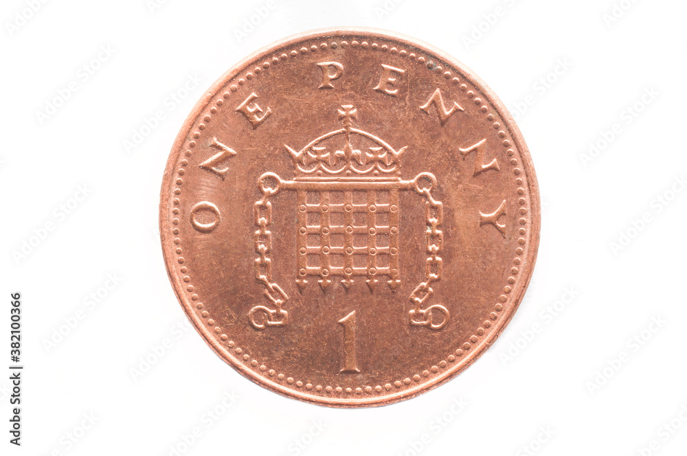Ταπετσαρία Tail of a 1 penny english coin on white background