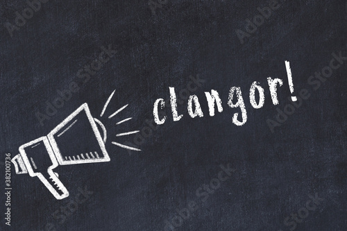 Chalk sketch of loudspeaker and inscription clangor