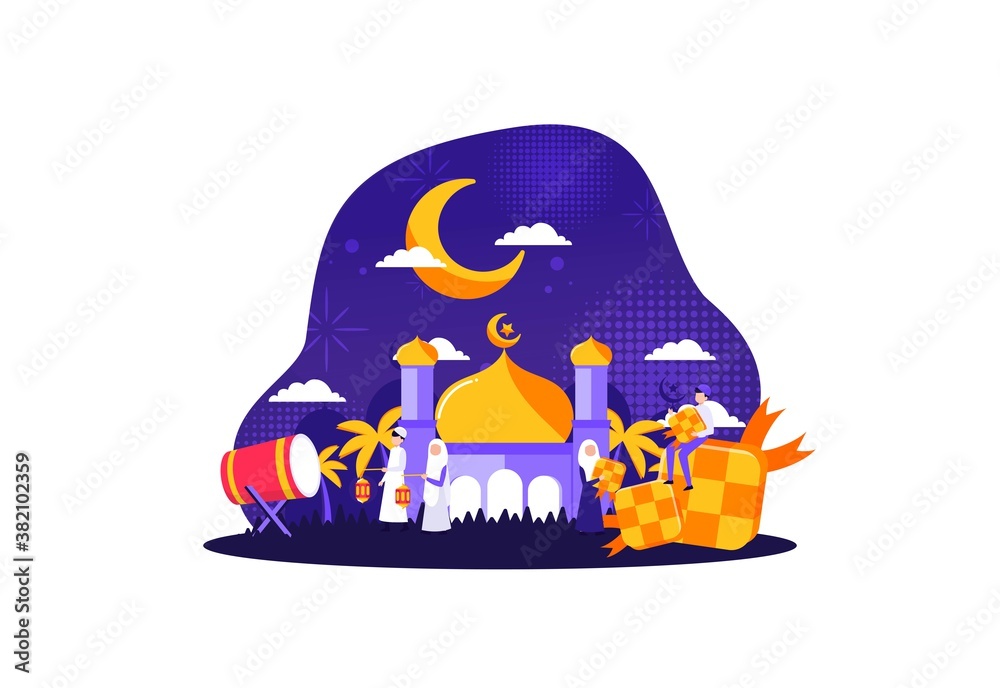 Eid day which is celebrated enthusiastically by Muslims. Vector illustration