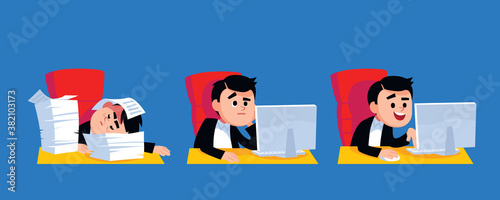 Tired exhausted, falling asleep, overtired businessman. Thinking thoughtful, uncertain puzzled manager.