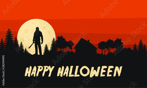 Happy Halloween Flat Design Vector Graphic Friday the 13th Crystal Lake Landscape  photo