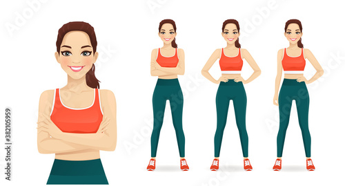 Sport fitness woman in sportswear set isolated vector illustration