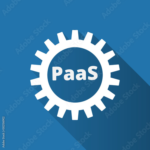 Platform as a service. PaaS technology icon, logo. Packaged software, decentralized application, cloud computing. Gear wheels. Application service. Vector illustration.