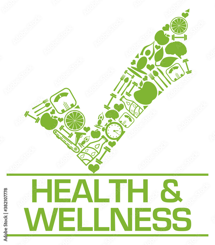 Health And Wellness Green Health Symbols Tick Mark On Top Health And Wellness Green Health Symbols Tick Mark On Top