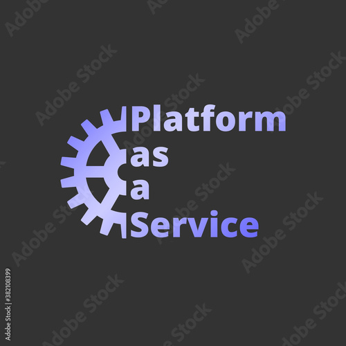 Platform as a service. PaaS technology icon, logo. Packaged software, decentralized application, cloud computing. Gear wheels. Application service. Vector illustration.