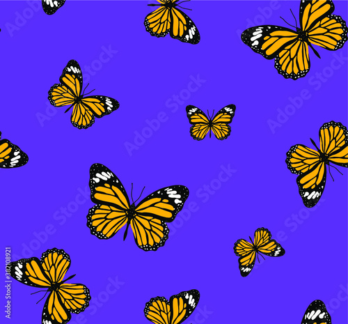 Abstract Colorful Random Butterflies Repeating Vector Pattern Isolated Background