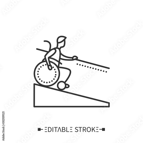 Handrails line icon. Wheelchair accessible descent, ramp. Accessible, inclusive city. Barriers-free environment and social adapting for disabled people.Isolated vector illustration. Editable stroke 