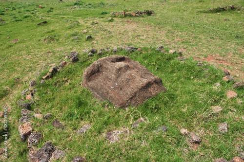 Rapa Nui. The statue Moai in Ahu Vinapu on Easter Island, Chile photo