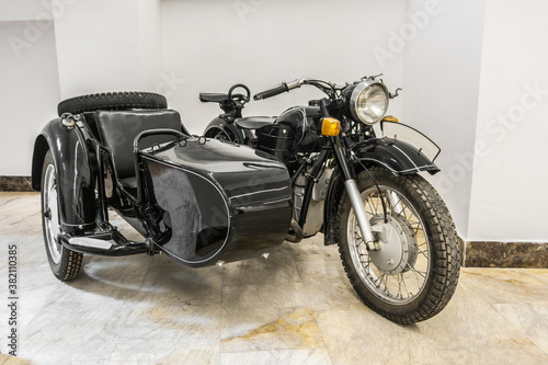 Barcelona, Spain; May 5, 2018: Old and classic black sidecar in the city.  mt11