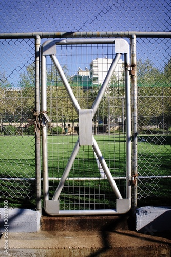 Closed 5 x 5 soccer field stadium in Athens, Greece, April 4 2020.