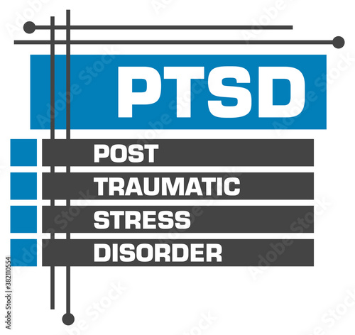 PTSD - Post Traumatic Stress Disorder Blue Grey Boxes Top Bottom Squares 