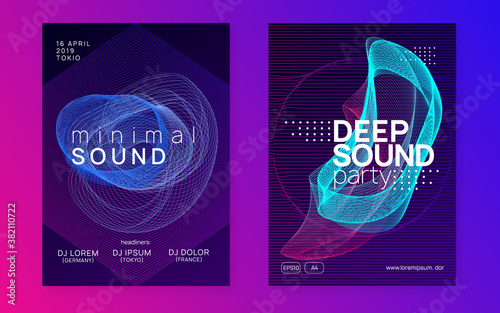 Neon flyer trance event. Techno dj party. Electro dance music. Electronic sound. Club fest poster. 