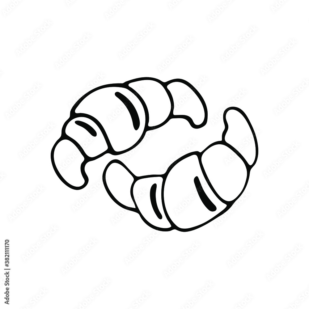 Obraz premium Hand drawn doodle croissants. Sweets and pastries on a white background. Vector illustration.