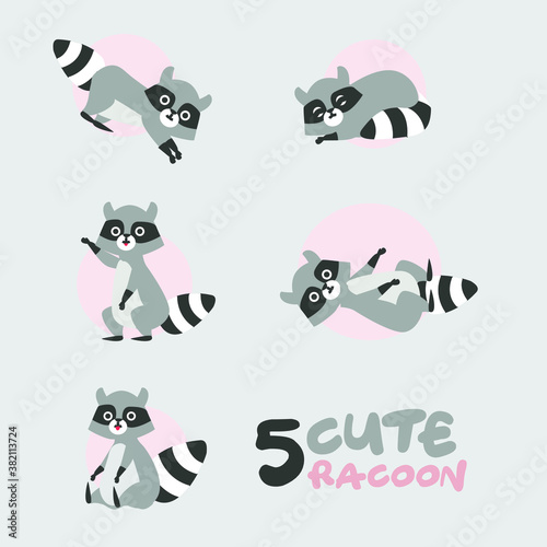 Racoon cartoon character.Simple animal cute vector illustration