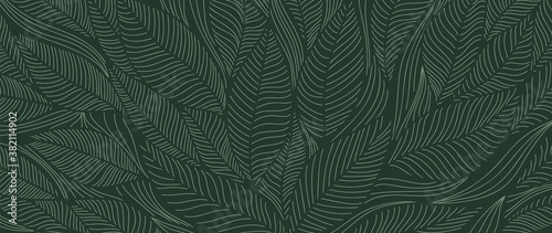 Fotografia, Obraz Tropical leaf Wallpaper, Luxury nature leaves pattern design, Golden banana leaf line arts, Hand drawn outline design for fabric , print, cover, banner and invitation, Vector illustration
