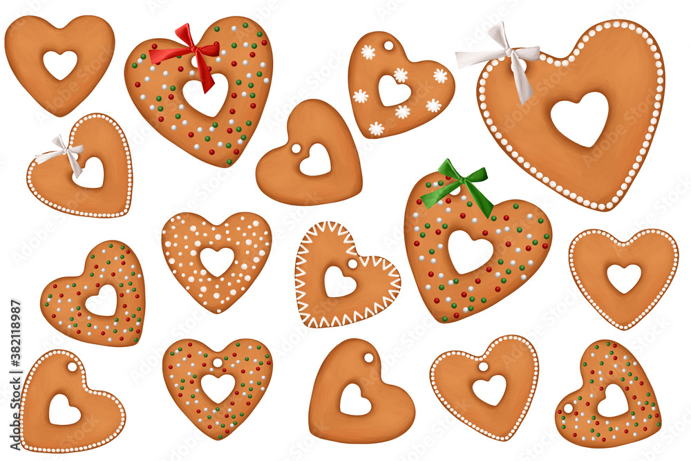 Christmas heart cookies. Clip art set on white background. Christmas heart cookies. Clip art set on white background.