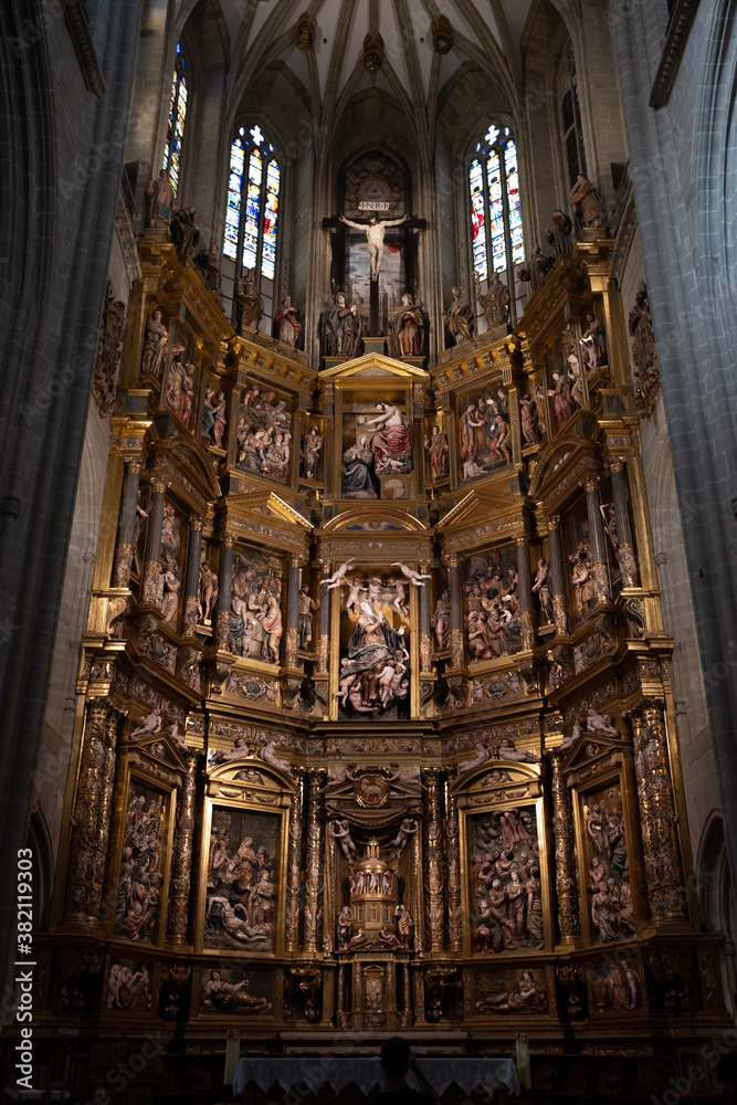 Astorga cathedral interior view of the altar and retablo mayor, example of medieval gothic architecture and sculpture