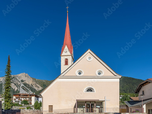The parish church Pfarrei zum hl. Valentin, San Valentino alla Muta, South Tyrol, Italy