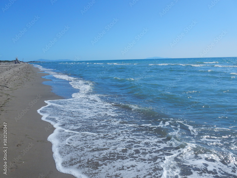 the beach at river Ombrone estuary near Principina a Mare, Maremma Regional Park, Grosseto province, Tuscany, Italy