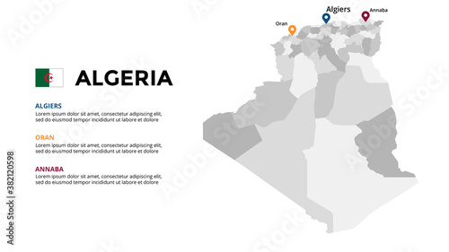 Algeria vector map infographic template. Slide presentation. Global business marketing concept. Color country. World transportation geography data. 